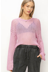 HYFVE Women's Openwork Ribbed Long Sleeve Knit Top - Chic & Versatile